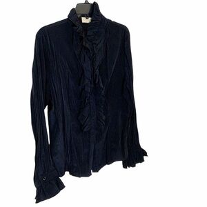 KATE KASIN black blouse with frills. XL
